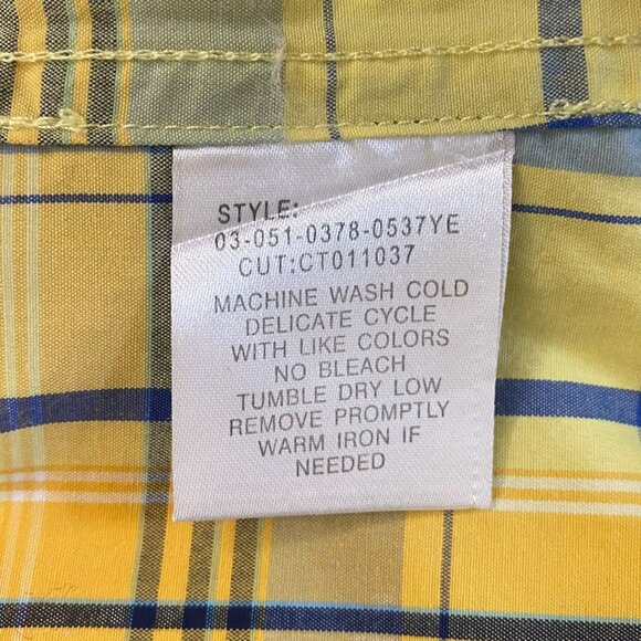 Roper Western Pearl-Snap Plaid Shirt Yellow Women's Large Button-Up Cap-Sleeve - Picture 8 of 10